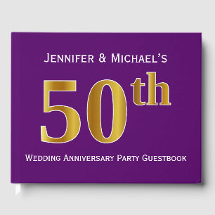 Purple, Faux Gold 50th Wedding Anniversary Party Guest Book
