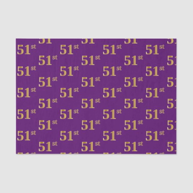 Purple, Faux Gold 51st (Fifty-First) Event Tissue Paper (Front)