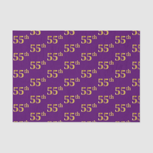 Purple, Faux Gold 55th (Fifty-Fifth) Event Tissue Paper (Front)