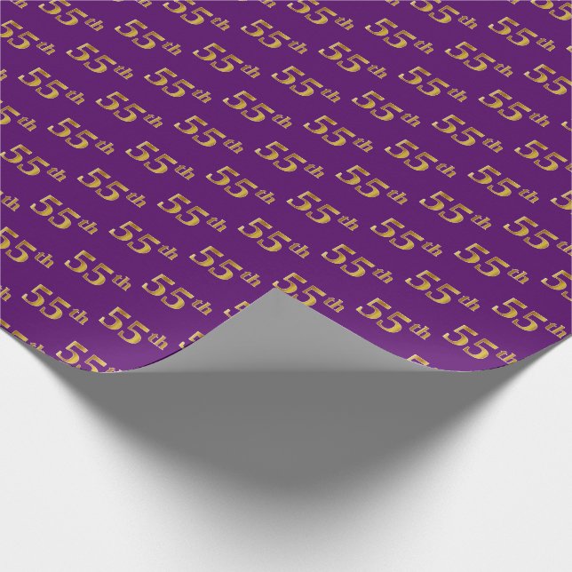Purple, Faux Gold 55th (Fifty-Fifth) Event Wrapping Paper (Corner)