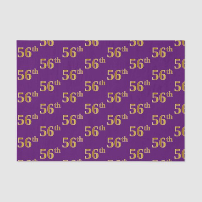 Purple, Faux Gold 56th (Fifty-Sixth) Event Tissue Paper (Front)