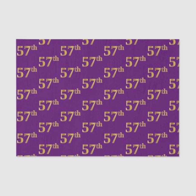 Purple, Faux Gold 57th (Fifty-Seventh) Event Tissue Paper (Front)