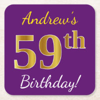 Purple, Faux Gold 59th Birthday + Custom Name