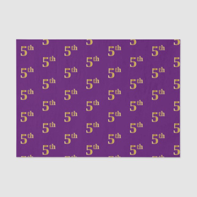 Purple, Faux Gold 5th (Fifth) Event Tissue Paper (Front)