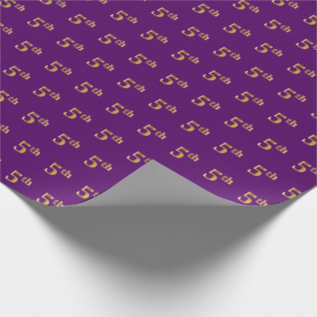 Purple, Faux Gold 5th (Fifth) Event Wrapping Paper (Corner)