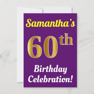 Purple, Faux Gold 60th Birthday Celebration + Name Invitation