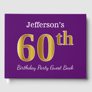 Purple, Faux Gold 60th Birthday Party; Custom Name Guest Book