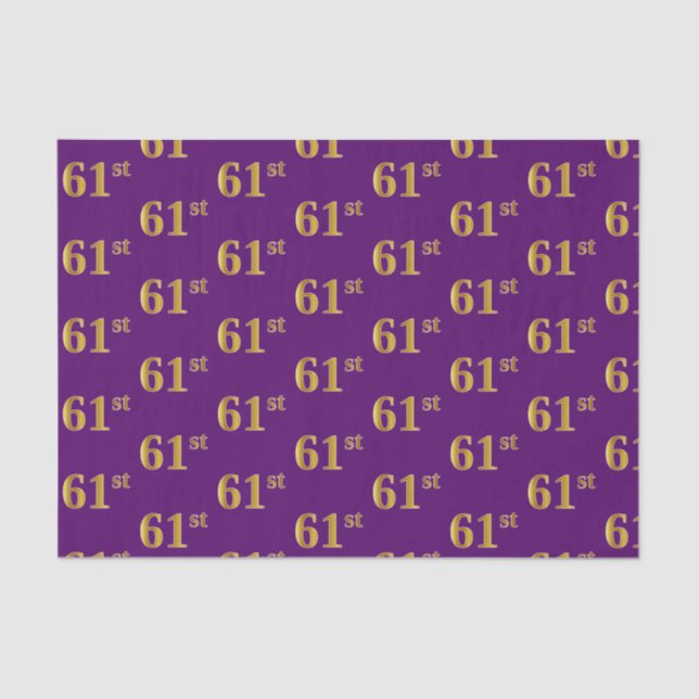 Purple, Faux Gold 61st (Sixty-First) Event Tissue Paper (Front)