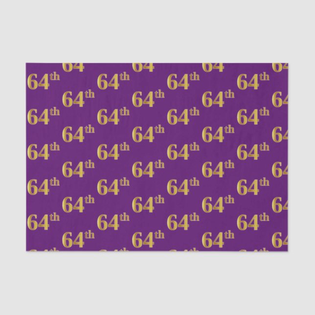 Purple, Faux Gold 64th (Sixty-Fourth) Event Tissue Paper (Front)