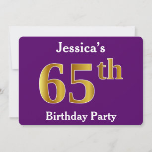 Purple, Faux Gold 65th Birthday Party; Custom Name Invitation