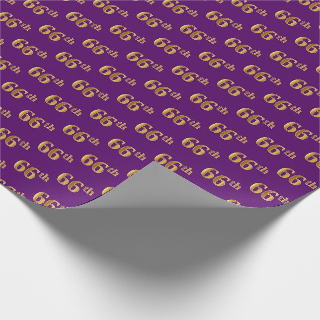 Purple, Faux Gold 66th (Sixty-Sixth) Event Wrapping Paper (Corner)