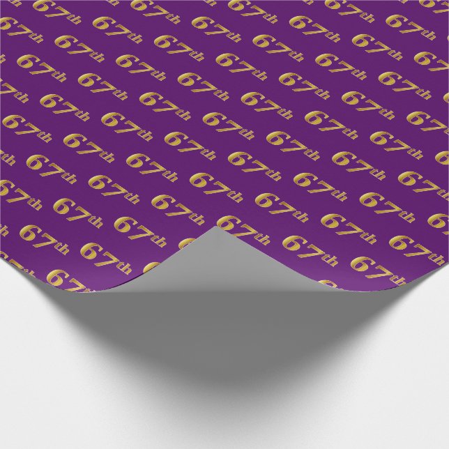 Purple, Faux Gold 67th (Sixty-Seventh) Event Wrapping Paper (Corner)