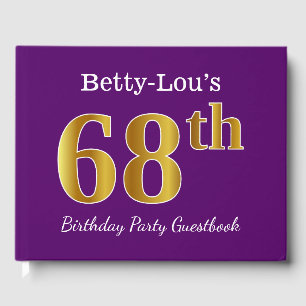 Purple, Faux Gold 68th Birthday Party; Custom Name Guest Book