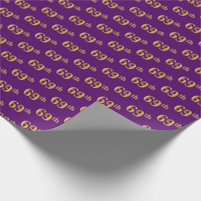 Purple, Faux Gold 69th (Sixty-Ninth) Event Wrapping Paper (Corner)