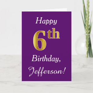 Purple, Faux Gold 6th Birthday + Custom Name Card