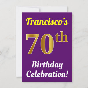 Purple, Faux Gold 70th Birthday Celebration + Name Invitation