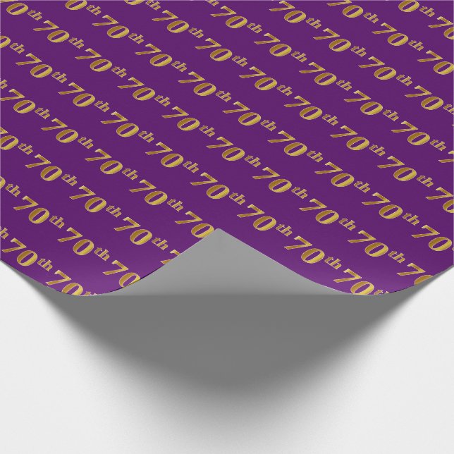 Purple, Faux Gold 70th (Seventieth) Event Wrapping Paper (Corner)