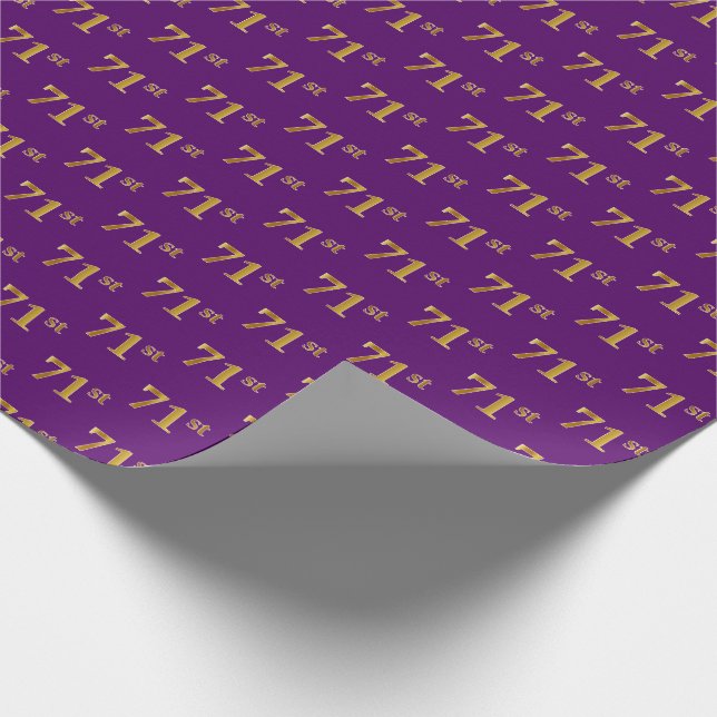 Purple, Faux Gold 71st (Seventy-First) Event Wrapping Paper (Corner)