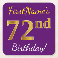 Purple, Faux Gold 72nd Birthday + Custom Name