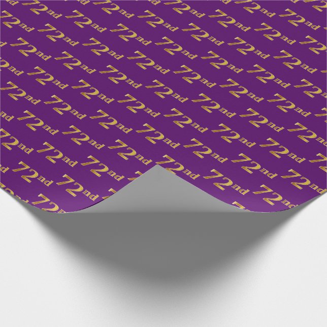 Purple, Faux Gold 72nd (Seventy-Second) Event Wrapping Paper (Corner)