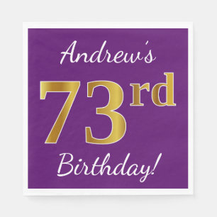 Purple, Faux Gold 73rd Birthday + Custom Name Napkin