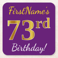 Purple, Faux Gold 73rd Birthday + Custom Name