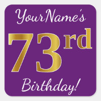 Purple, Faux Gold 73rd Birthday + Custom Name