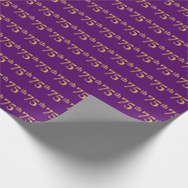 Purple, Faux Gold 75th (Seventy-Fifth) Event Wrapping Paper (Corner)