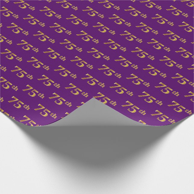 Purple, Faux Gold 75th (Seventy-Fifth) Event Wrapping Paper (Corner)