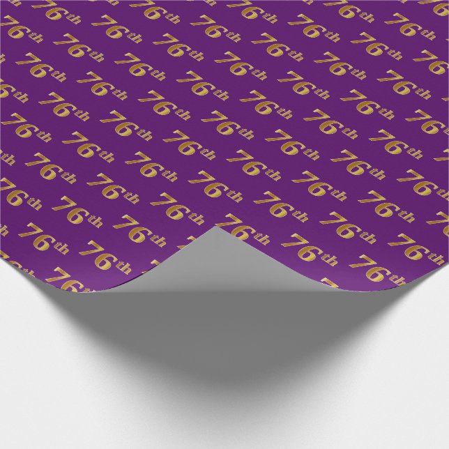 Purple, Faux Gold 76th (Seventy-Sixth) Event Wrapping Paper (Corner)