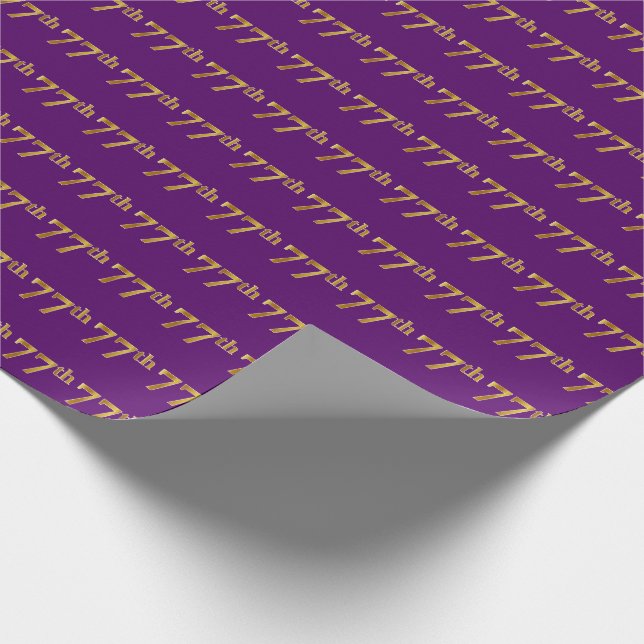 Purple, Faux Gold 77th (Seventy-Seventh) Event Wrapping Paper (Corner)