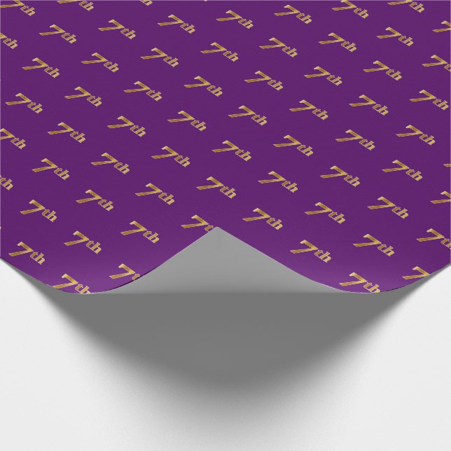 Purple, Faux Gold 7th (Seventh) Event Wrapping Paper (Corner)
