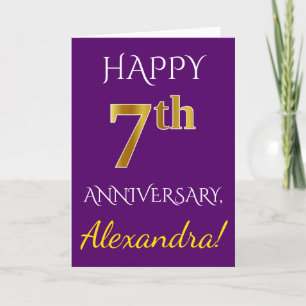 Purple, Faux Gold 7th Wedding Anniversary + Name Card