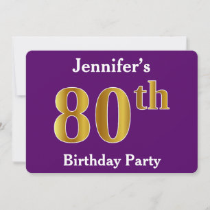 Purple, Faux Gold 80th Birthday Party; Custom Name Invitation