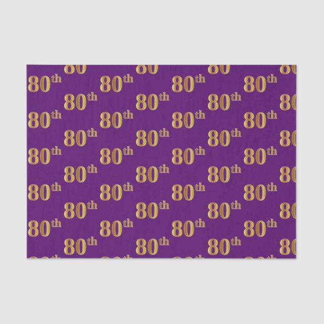 Purple, Faux Gold 80th (Eightieth) Event Tissue Paper (Front)