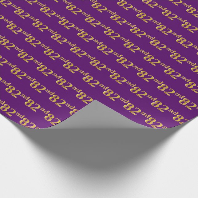 Purple, Faux Gold 82nd (Eighty-Second) Event Wrapping Paper (Corner)
