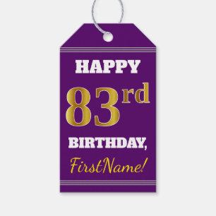 Purple, Faux Gold 83rd Birthday + Custom Name Gift Tags