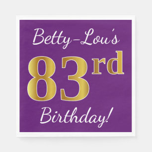 Purple, Faux Gold 83rd Birthday + Custom Name Napkin