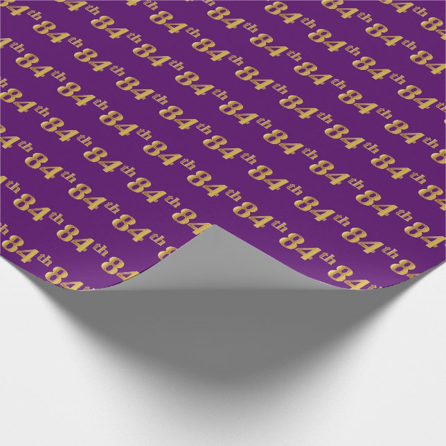 Purple, Faux Gold 84th (Eighty-Fourth) Event Wrapping Paper (Corner)