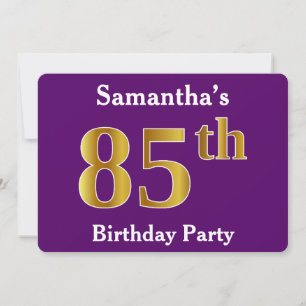 Purple, Faux Gold 85th Birthday Party; Custom Name Invitation