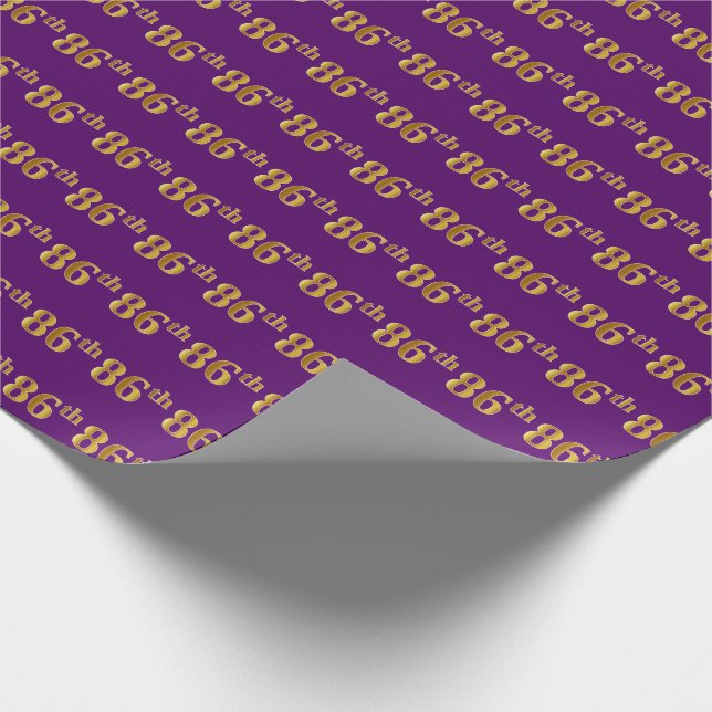 Purple, Faux Gold 86th (Eighty-Sixth) Event Wrapping Paper (Corner)