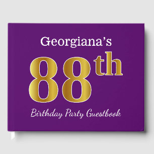 Purple, Faux Gold 88th Birthday Party; Custom Name Guest Book