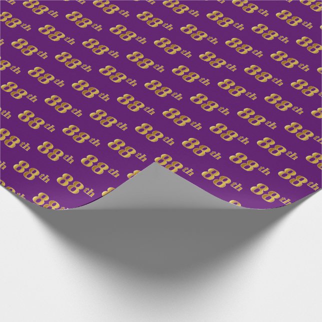 Purple, Faux Gold 88th (Eighty-Eighth) Event Wrapping Paper (Corner)