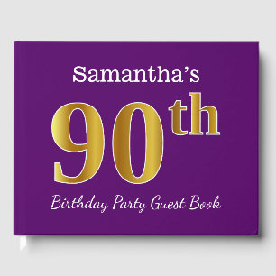 Purple, Faux Gold 90th Birthday Party; Custom Name Guest Book