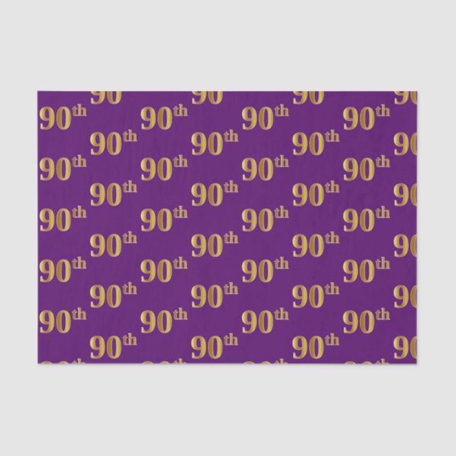 Purple, Faux Gold 90th (Ninetieth) Event Tissue Paper (Front)