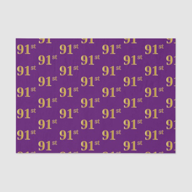 Purple, Faux Gold 91st (Ninety-First) Event Tissue Paper (Front)