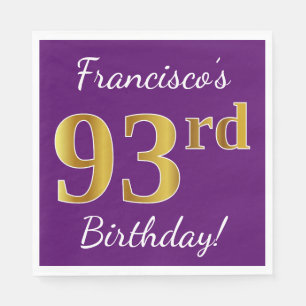 Purple, Faux Gold 93rd Birthday + Custom Name Napkin