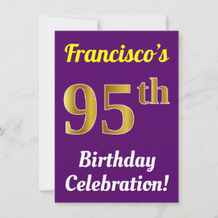Purple, Faux Gold 95th Birthday Celebration + Name Invitation