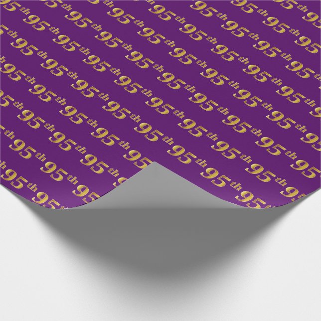 Purple, Faux Gold 95th (Ninety-Fifth) Event Wrapping Paper (Corner)