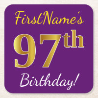 Purple, Faux Gold 97th Birthday + Custom Name
